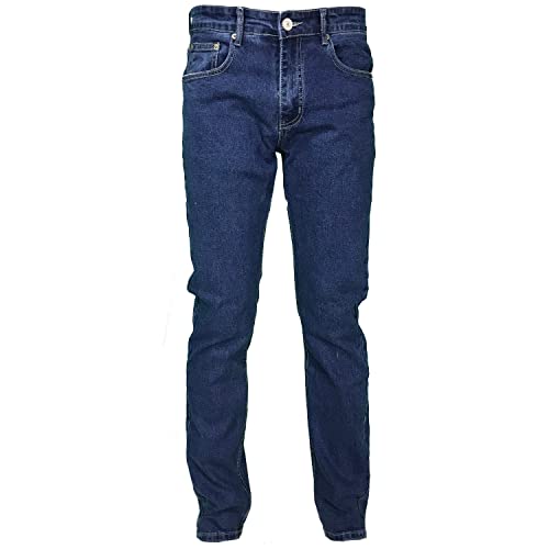 Jeans Uomo 5 Tasche Denim Regular Fit Gamba Dritta Elasticizzato Vita Alta (54, Denim)