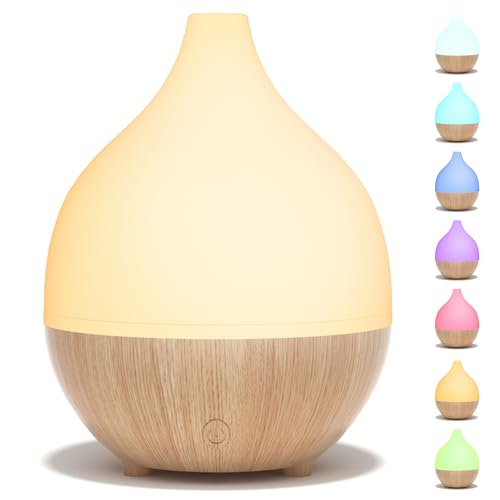 SALKING Diffusore di Oli Essenziali, 100ml Diffusore aromatico a grana di legno, Ultrasuoni Aromaterapia Diffusore con Luce bianca calda, Diffusore per Oli Essenziali Senza BPA