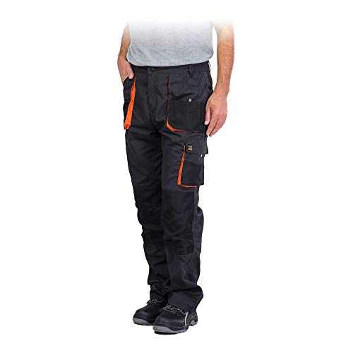 REIS FORECO-T SBP48 Pantaloni da Lavoro per Uomo, Protettivi, Antitaglio, Cargo, 80% Poliestere 20% Cotone, Acciaio-Nero-Arancione, Taglia 48