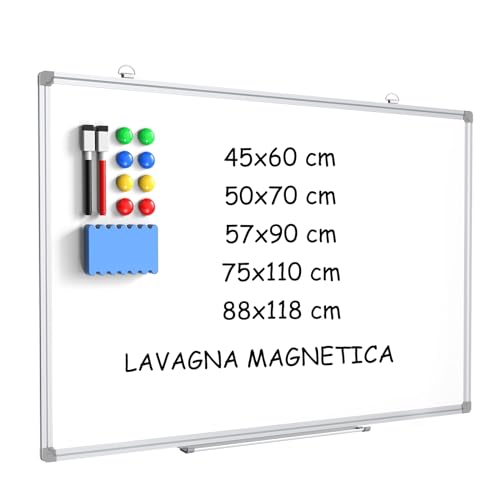 DOLLAR BOSS Lavagna magnetica, 57 x 90 cm cornice in alluminio, lavagna bianca cancellabile a secco, lavagna magnetica da parete, appesa a muro