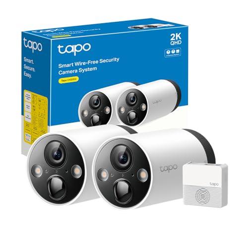 Tapo C420S2 Telecamera Wi-Fi Esterno Qhd 2K, Batteria Senza Fili, Allarme Con Rilevamento Del Movimento, Ai Detection, Ip65, 2 Vie Audio, Visione Notturna a Colori, 2 Telecamere e Tapo Hub