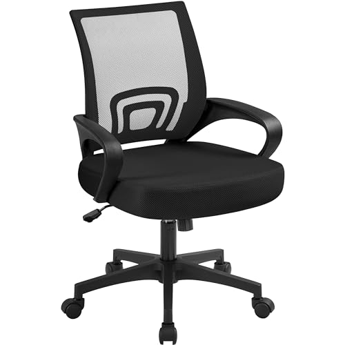 Yaheetech Sedia da Ufficio Scrivania Ergonomica a Rotelle Girevole Reclinabile Imbottita in Rete Traspirante con Braccioli Altezza Regolabile Portata 136 kg Nera