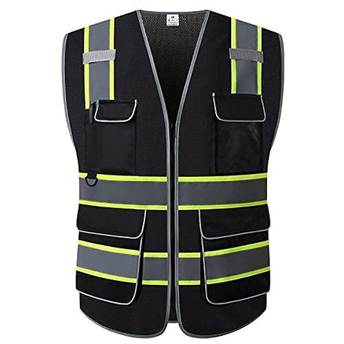 UNINOVA Gilet di Sicurezza Riflettente, Alta visibilità Gilet di Sicurezza Riflettente con Tasche e Cerniera per Lavori all'aperto,Ciclismo,Sport-soddisfa gli standard ANSI/ISEA