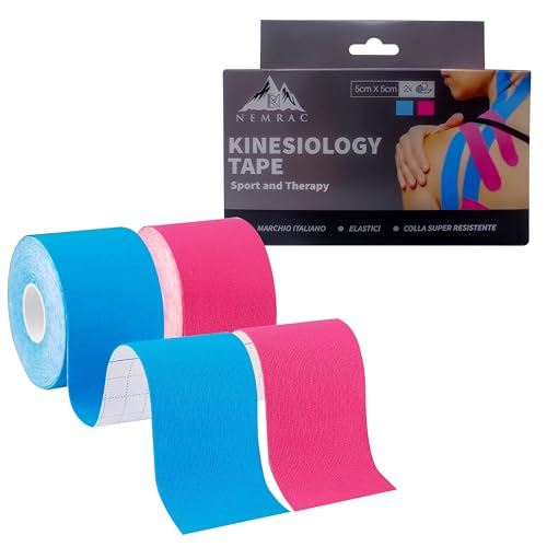 Tape Sportivo, Nastro Kinesiologico 5x5 CM, Blu e Rosa, Impermeabile ed Elastico, Ideale per Gambe, Braccia, Collo, Ginocchia, tape kinesiologico, kinesio tape, taping kinesiologico