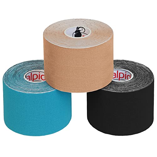 ALPIDEX Nastro Kinesiologico Tanti Colori 1/3/ 6/12 Rotoli 5 m x 5,0 cm E-Book Esempi Applicazione Tape Kinesiologico Muscolare Cerotto, Colore:misto, Quantità:3 rotolo