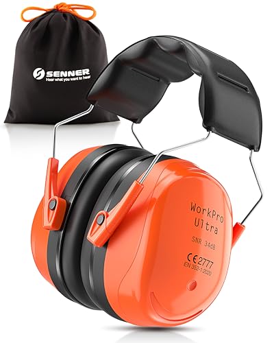 Senner ® WorkPro Ultra | Cuffie Antirumore per Lavoro e Tempo Libero – Paraorecchie di Sicurezza Regolabili, Cancellazione del Rumore, SNR 34 dB, Protettori Auricolari CE Nero/Arancione, Unisex