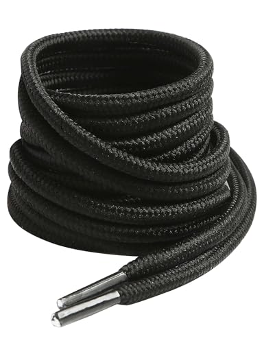 VSUDO 130 cm Lacci Nero Rotondi per Scarponi/Stivali, Stringhe ø4 mm per Scarpe da Passeggio, Black Boots Lace, Lacci Nero per Scarpe da Lavoro/Escursionismo/Sicurezza/Trekking (1 Paio-Nero-130cm)