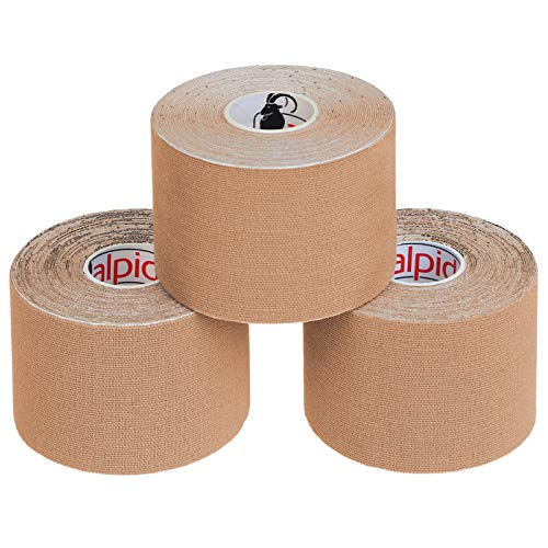 ALPIDEX Nastro Kinesiologico Tanti Colori 1/3/ 6/12 Rotoli 5 m x 5,0 cm E-Book Esempi Applicazione Tape Kinesiologico Muscolare Cerotto, Colore:colore della pelle, Quantità:3 rotolo