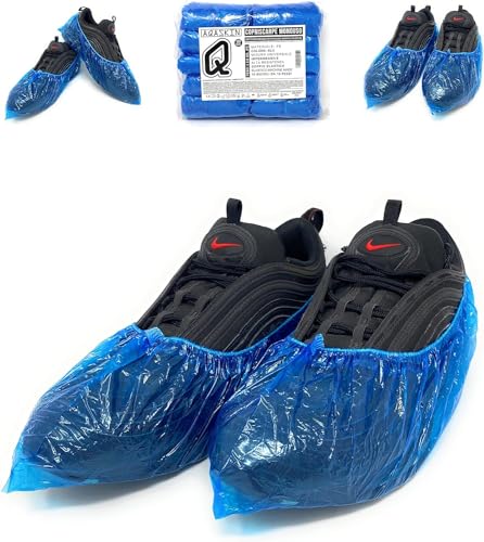 100 Copriscarpe Monouso PE 3gr. - Alta Resistenza agli Strappi - Elastico Rinforzato - DPI Dispositivi di Protezione Individuale - Pulizia per la Casa - Giardinaggio - Colore Blu Trasparente