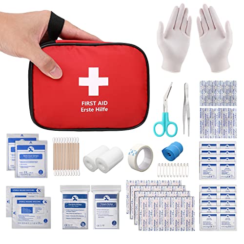 HONYAO® Kit di Pronto Soccorso Portatile 90 Pezzi, Mini Kit Primo Soccorso, Borsa Pronto Soccorso per Casa Auto Viaggio Moto All'aperto Trekking e Campeggio