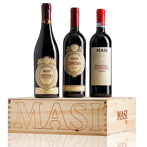 Masi | Confezione esclusiva 'Masi iconici' | COSTASERA 2019 Amarone Classico DOCG, CAMPOFIORIN 2021 Rosso Verona IGT, BONACOSTA 2022 Valpolicella Classico DOC | 3X750 ml | Confezione in legno