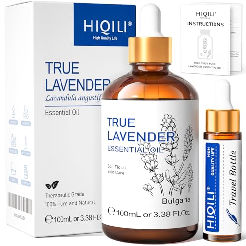 HIQILI Olio Essenziale Lavanda 100ML, 100% Naturale, Olio Aromaterapico per Viso, Candele, Diffusore, Pelle e Capelli - 3.38 Fl Oz