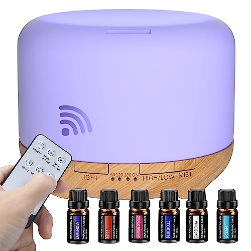 Diffusore di Aroma Ultrasuoni con Oli Essenziali 6x10ml, 7 Colori LED, 4 ImpostazioneTimer, Senza BPA (Bianco, In plastica)