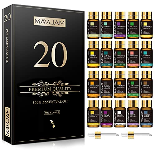 MAYJAM Set di Oli Essenziali 20 Pezzi, Set Regalo Di Oli Essenziali Per Diffusori, Umidificatori - Lavanda Vaniglia Limone Bergamotto Cedro Neroli Menta Piperita Limone Eucalipto E Molto Altro Ancora