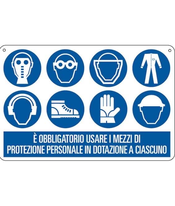 NEW CARTELLO SEGNALETICO - è obbligatorio usare i mezzi di protezione personale in dotazione - Adesivo Extra Resistente, Pannello in Forex, Pannello In Alluminio (ADESIVO 30X42 CM)