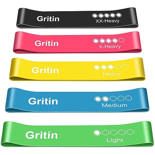 Gritin Elastici Fitness, [Set di 5] Banda Elastica Fasce Elastiche di Resistenza di Lattice con Istruzioni per l'esercizio in Italiano e Borsa per Il Trasporto per Crossfit, Yoga, Pilates